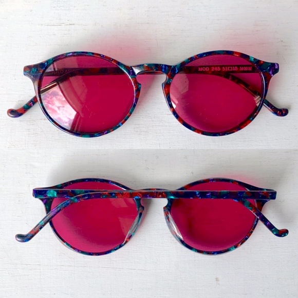 Anglo American Eyewear Jade Red Multi Mosaic Round Eyeglasses Mod 245 MMM 1990's - Picture 12 of 14